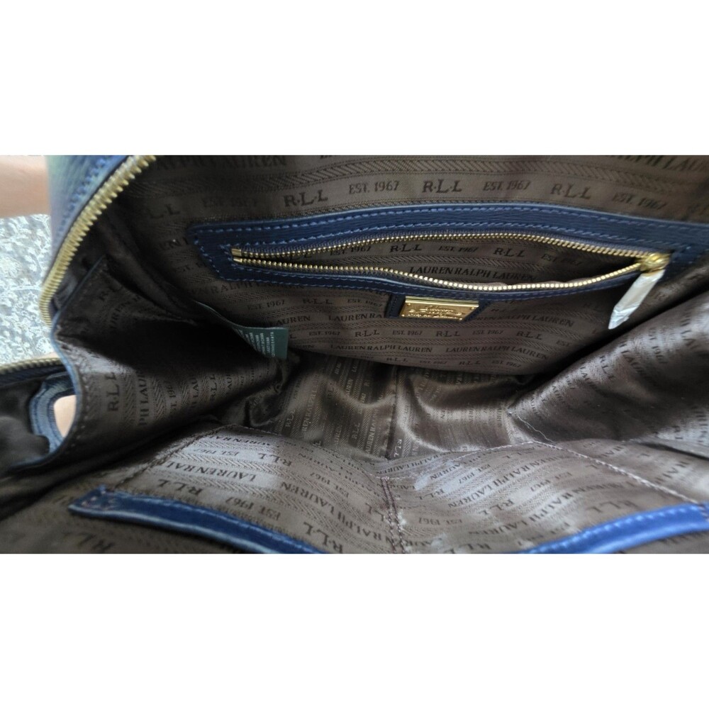 Lauren Ralph Lauren Sloan Street Dome Satchel Blue Textured Leather Old Money - Picture 11 of 14